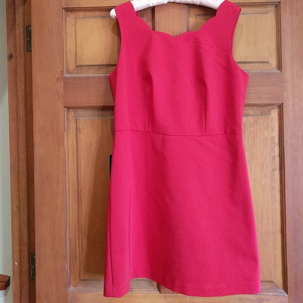 Red Dress with Scallop Detail